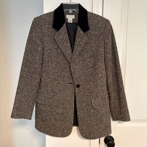 Jennifer Moore Wool Tweed Blazer Women's 4‎ Made in Ukraine Velvet Collar VTG